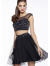 Beaded Tulle Scoop Neckline Two Piece Knee Length Prom Dress